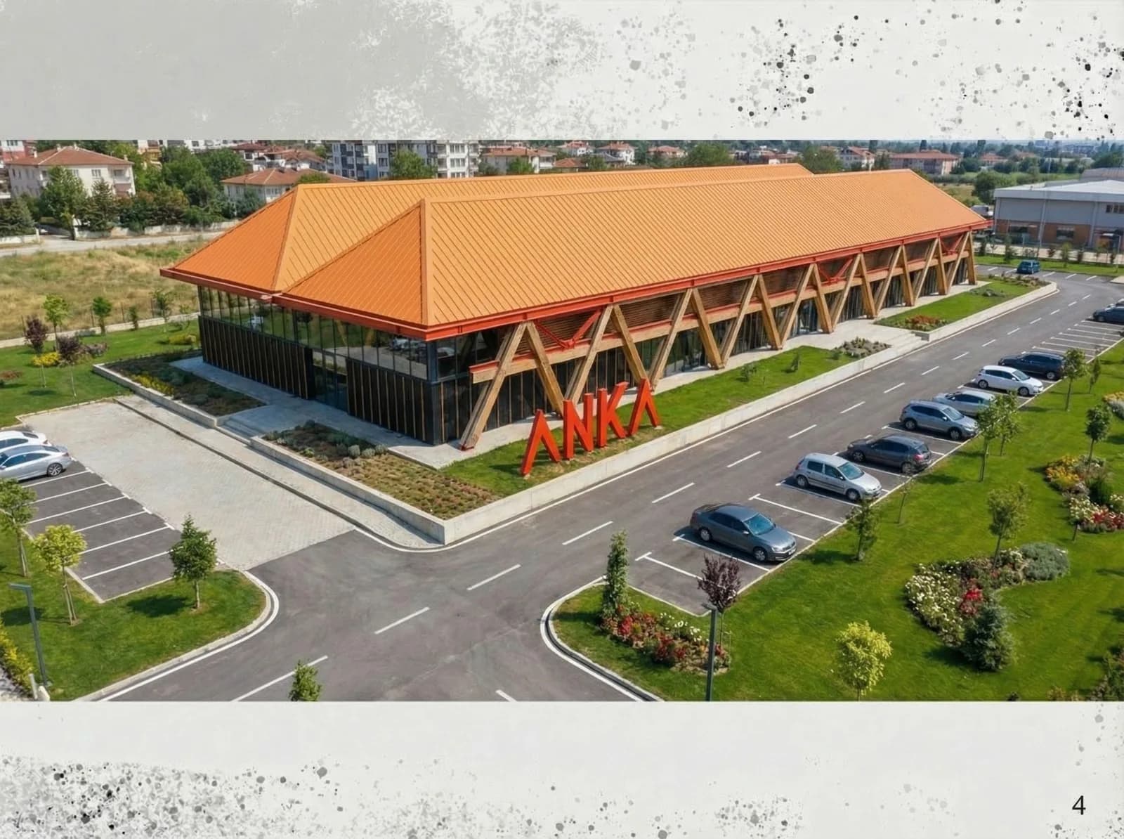 Fabrika ve idari bina, kuş bakışı görünüm